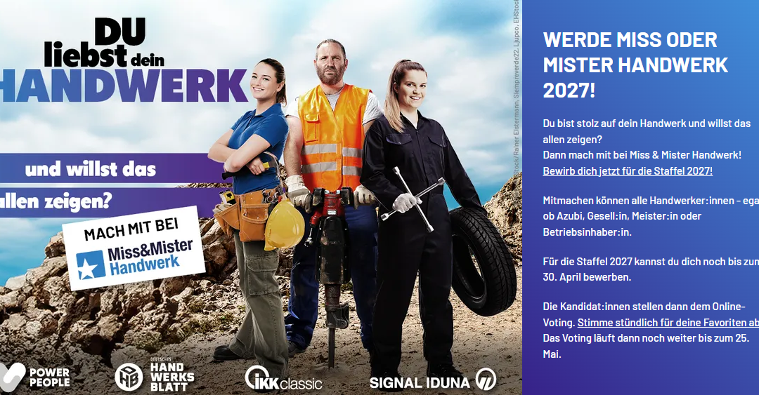 Miss und Mister Handwerk 2027 werden gesucht